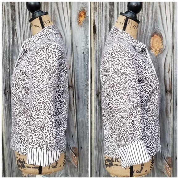 Zip Up Shacket Mixed Animal Print Crop Sleeve Jacket Joseph Ribkoff Size 8 Brown - Picture 2 of 9